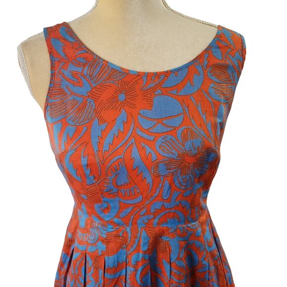 Talbots Petites Blue Orange Sleeveless Tank Boho Floral Tropical Dress Petite 2P - Picture 3 of 9